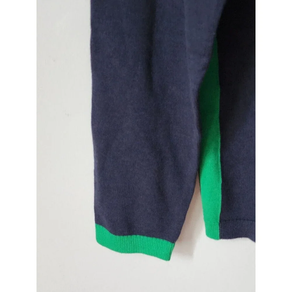 NWT J JILL Wearever Contrast Cotton Blend Sweater Top Navy Blue Green S $79.00